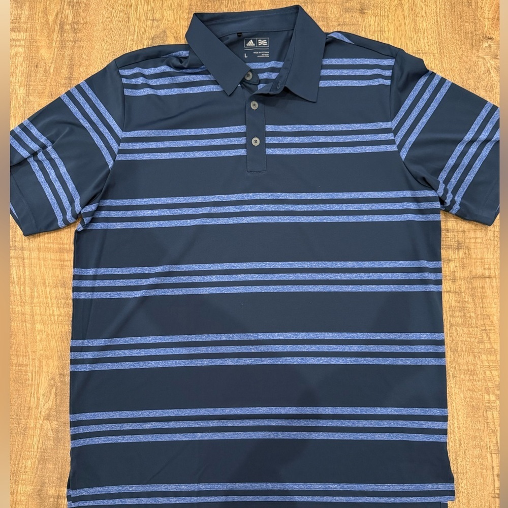 Adidas Men’s Golf Striped Polo, Size Large, Excellent Condition